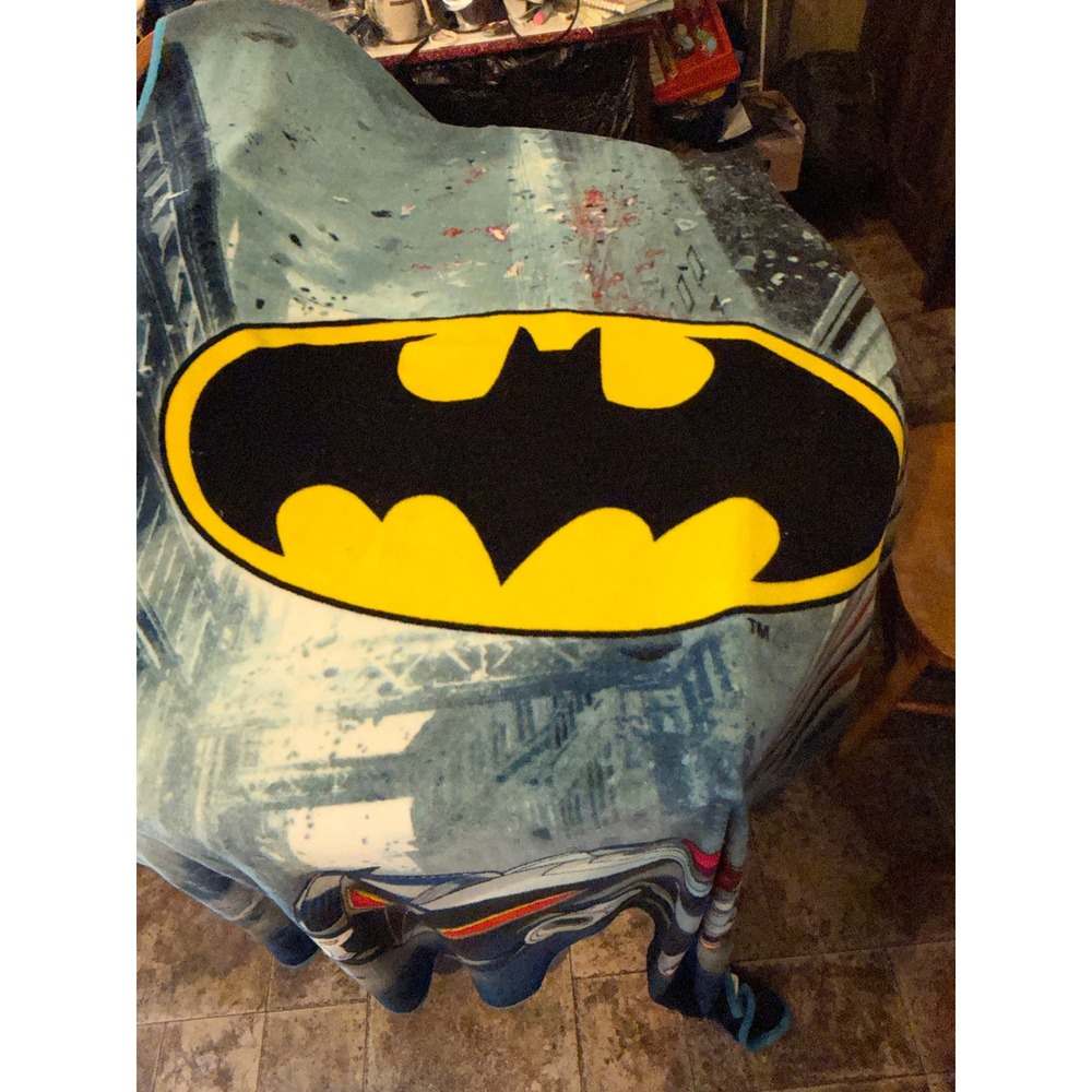 Batman DC Comics Batmobile Plush Fleece Throw Blanket Blue Yellow Logo Gotham